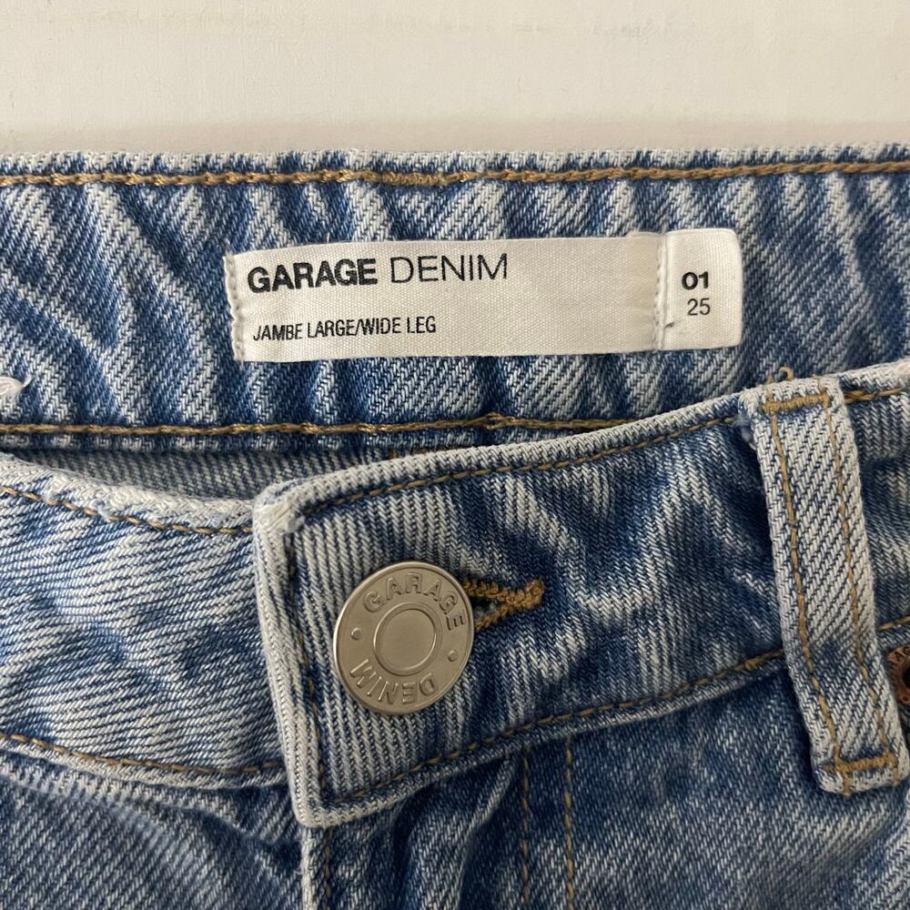 Garage Denim Jambe Large / Wide Leg Jean Light Wash Cutoff Hem - Size 25/01 - Picture 5 of 5